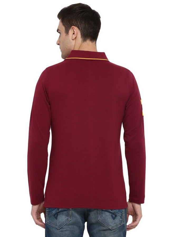 AMERICAN CREW Full Sleeves Polo Collar Regular Fit T-Shirt For Men (Ac1198-Xxl_Burgundy) - Image 4