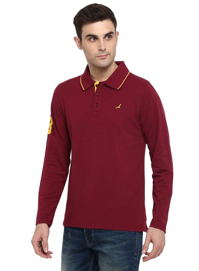 AMERICAN CREW Full Sleeves Polo Collar Regular Fit T-Shirt For Men (Ac1198-Xxl_Burgundy) - Image 3