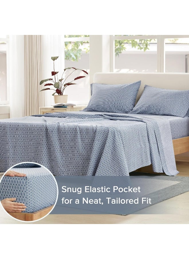 Comfort Spaces Comfort Spaces 100% Cotton Sheets Twin, Breathable, Naturally Cool Cotton Sheets, Soft Cotton Bed Sheets with 14" Elastic Pocket Fits up to 16" Mattress, All Seasons Sheet Set, Diamond Blue 3 Piece  - Image 4