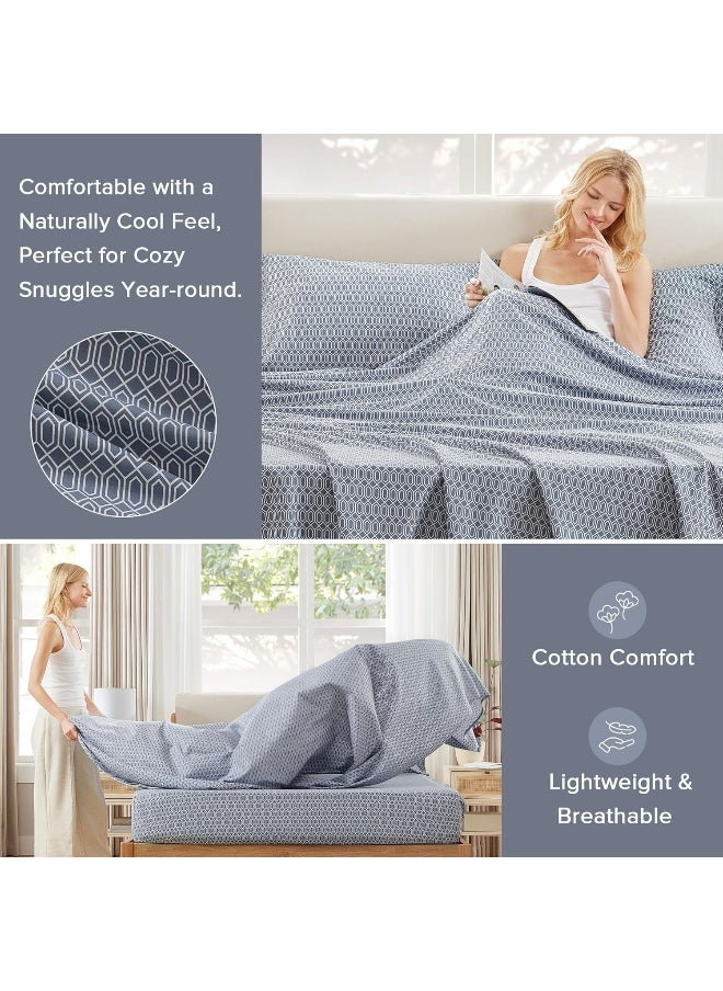 Comfort Spaces Comfort Spaces 100% Cotton Sheets Twin, Breathable, Naturally Cool Cotton Sheets, Soft Cotton Bed Sheets with 14" Elastic Pocket Fits up to 16" Mattress, All Seasons Sheet Set, Diamond Blue 3 Piece  - Image 3