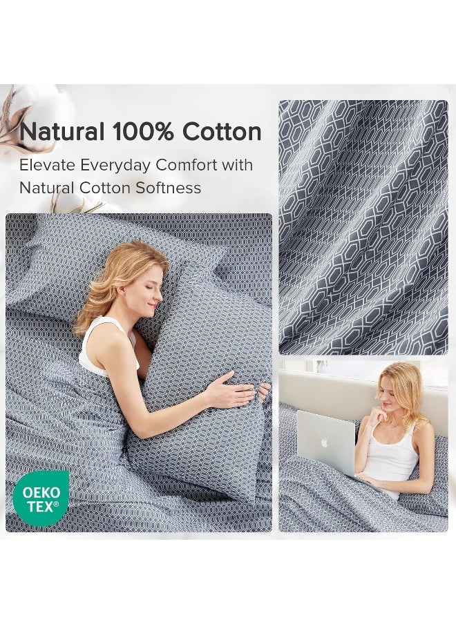 Comfort Spaces Comfort Spaces 100% Cotton Sheets Twin, Breathable, Naturally Cool Cotton Sheets, Soft Cotton Bed Sheets with 14" Elastic Pocket Fits up to 16" Mattress, All Seasons Sheet Set, Diamond Blue 3 Piece  - Image 5