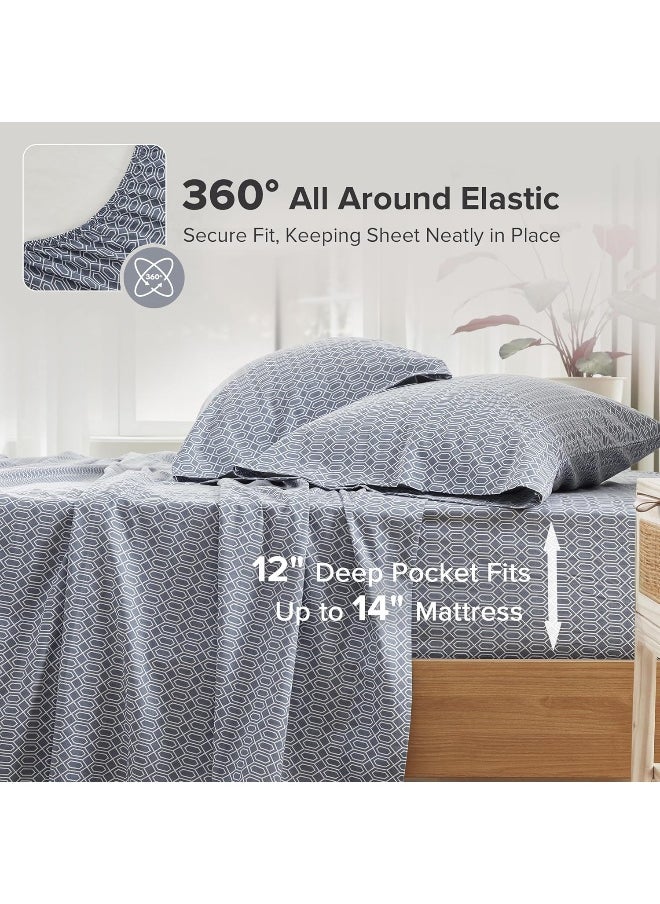 Comfort Spaces Comfort Spaces 100% Cotton Sheets Twin, Breathable, Naturally Cool Cotton Sheets, Soft Cotton Bed Sheets with 14" Elastic Pocket Fits up to 16" Mattress, All Seasons Sheet Set, Diamond Blue 3 Piece  - Image 2