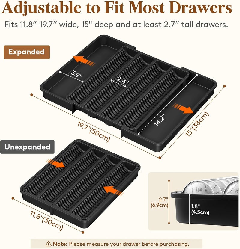 Lifewit Coffee Pod Holder Drawer Organizer, Expandable Coffee Pods Storage Drawers Insert for Tea Bags, Bar Organizer Compatible with K Cup, Nespresso OriginalLine, VertuoLine Capsules Black - Image 2