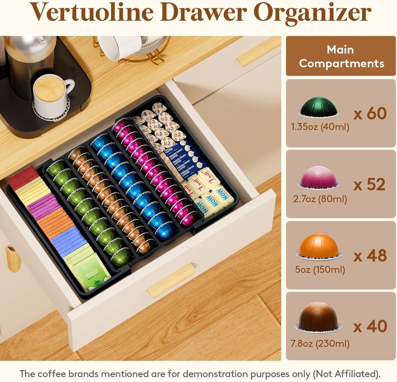 Lifewit Coffee Pod Holder Drawer Organizer, Expandable Coffee Pods Storage Drawers Insert for Tea Bags, Bar Organizer Compatible with K Cup, Nespresso OriginalLine, VertuoLine Capsules Black - Image 4