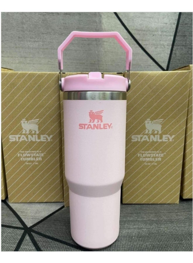 Stanley IceFlow Stainless Steel Tumbler with Straw - Vacuum Insulated Water Bottle for Home, Reusable Cup with Straw Leakproof Flip - Cold for 12 Hours or Iced for 2 Days, 30 Oz (Pink)