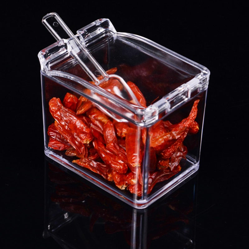 Pujito 4-Cell Clear Seasoning Rack Spice Box Storage Container Condiment Jars Acrylic Seasoning Box with Cover and Spoon - Image 3