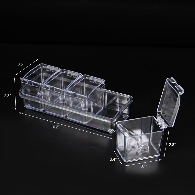 Pujito 4-Cell Clear Seasoning Rack Spice Box Storage Container Condiment Jars Acrylic Seasoning Box with Cover and Spoon - Image 2
