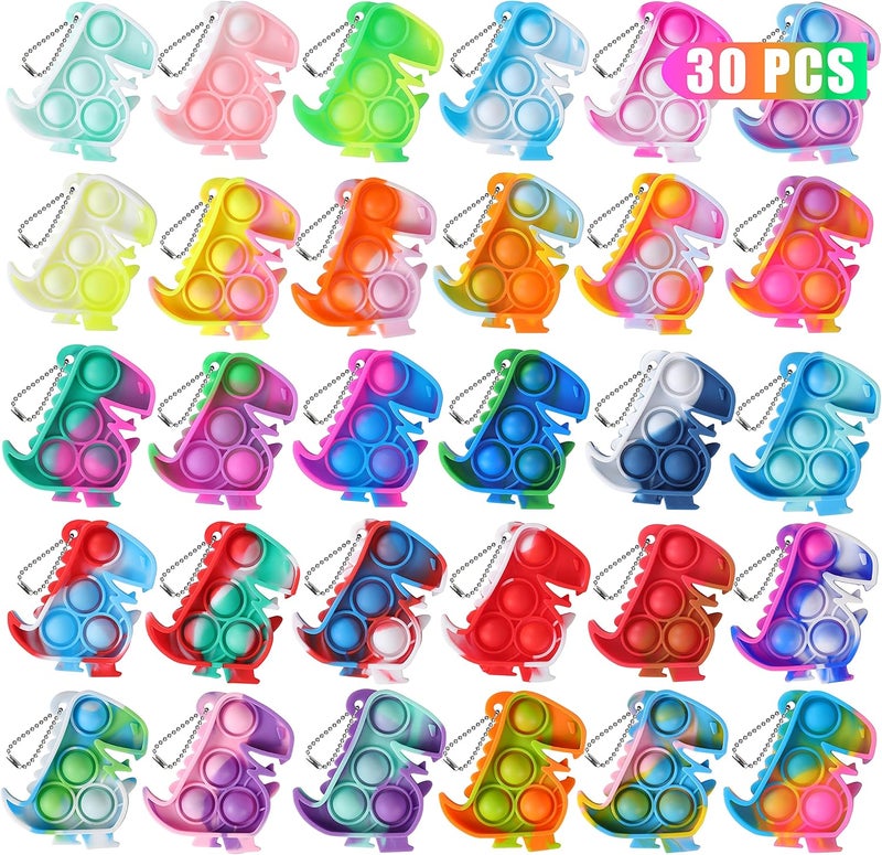 Genuvi ألعاب تسلية على شكل ديناصورات من نوع “بوب فيدجت” (Dinosaur Pop Fidget Toys)، بكميات كبيرة، كهدايا للأطفال من عمر 4 إلى 8 سنوات أو من 8 إلى 12 سنة، عبوة تحتوي على 30 قطعة. ألعاب صغيرة على شكل مفاتيح على شكل ديناصورات، مناسبة للاستخدام في الفصول الدراسية كجوائز للطلاب، أو كهدايا لنهاية العام الدراسي أو كحشوات لأكياس الهدايا في المهرجانات أو أعياد الميلاد. - Image 1