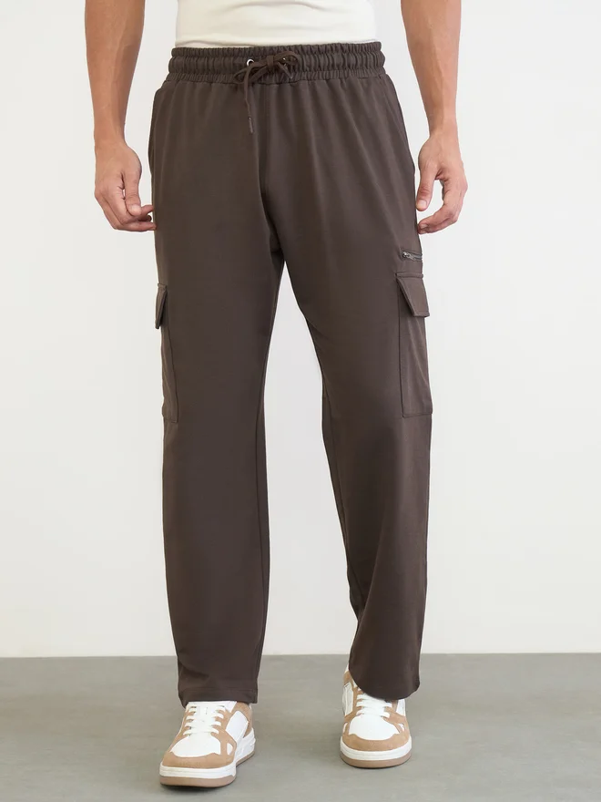 Styli Men Brown Relaxed Cargo Joggers