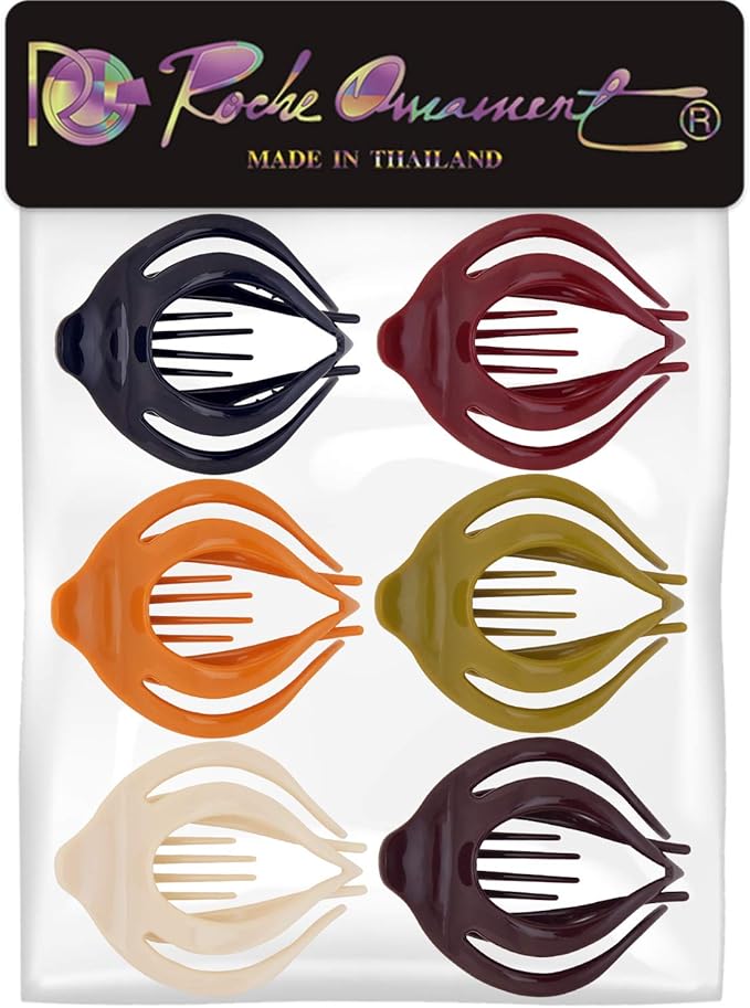 RC ROCHE ORNAMENT 6 Pcs Womens Clutcher Cute Curvaceous Hollow Banyan Leaf French Eyelet Lightweight Strong Firm Claw Clamp Comb Premium Fashion Accessory Hair Clip Large Classic Multicolor