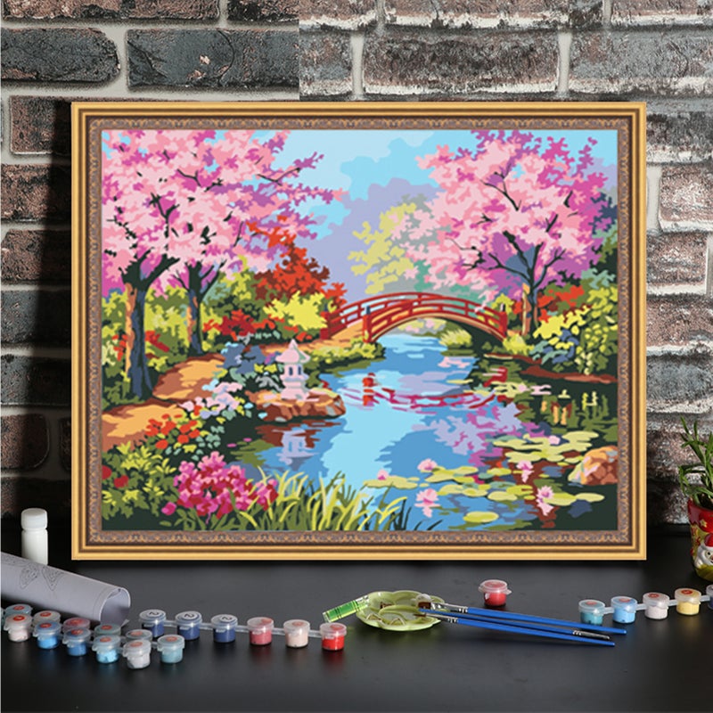 ملف رسم زيتي يدوياً على قماش بحجم 16 × 20 بوصة، بنظام الرسم بالرقم، بنقشة زهرة ربيع، للبالغين والأطفال والمبتدئين، يدخل في الحرف اليدوية، كديكور جدار منزلي، هدية بدون إطار - Image 2