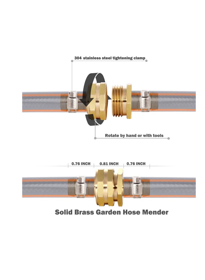 SUNSAR 2 Set Garden Hose Repair Connector with Stainless Steel Clamps, Fit for 3/4" or 5/8" Garden Hose Fitting, Female and Male Hose Connectors - Image 3