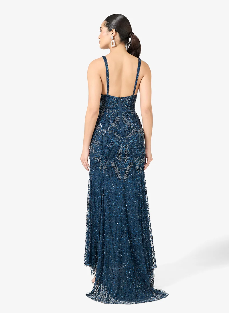 BEAUUT Embellished Sequin V Neck Sleeveless Maxi Dress
