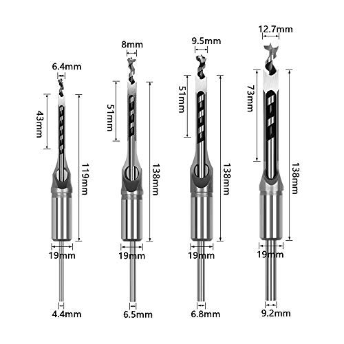 WSOOX Square Hole Drill Bits for Wood, Woodworking Hole Saw Mortising Chisel Drill Bits (Size: 1/4 inch, 5/16 inch, 3/8 inch, 1/2 inch) - Image 3