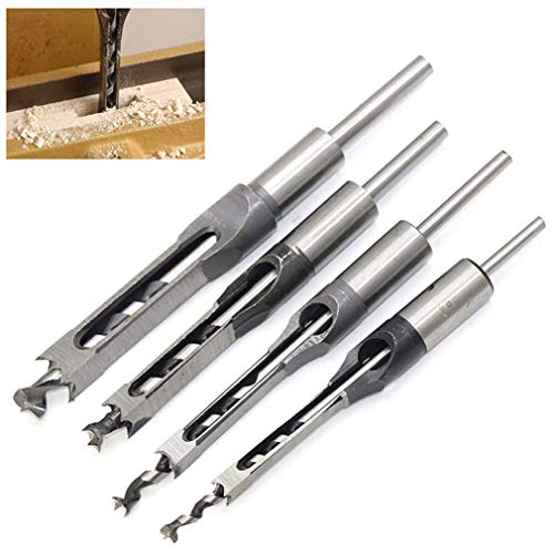 WSOOX Square Hole Drill Bits for Wood, Woodworking Hole Saw Mortising Chisel Drill Bits (Size: 1/4 inch, 5/16 inch, 3/8 inch, 1/2 inch) - Image 1