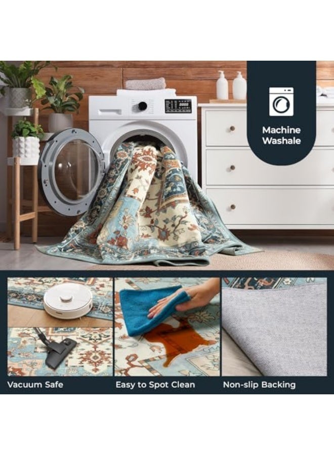 Arabest Area Rugs for Living Room, Machine Washable Non Slip Carpet, Vintage Floral Aesthetic Rug, Dining Home Decor, Nectar (80×160 cm) - Image 5