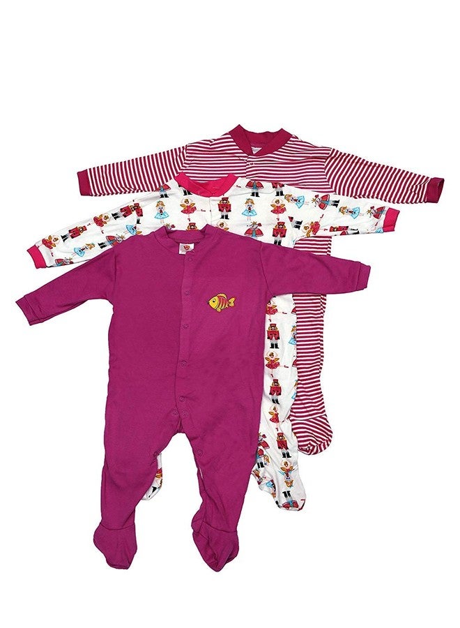 Mini Berry Cotton Baby Boy Rompers in Purple Color for 12-18 Months-Combo of 3Pcs - Image 1