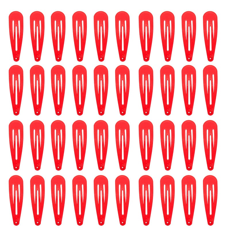 40 Counts Red Color Metal Snap Hair Clips 2 Inch Barrettes for Women Accessories