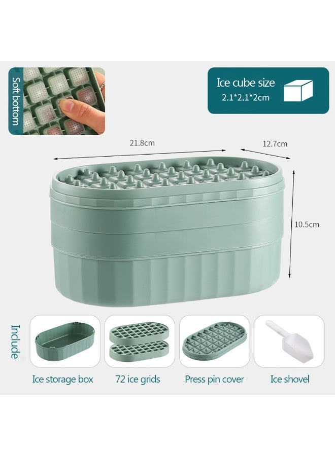 Ice Cube Tray with Press Lid and Bin, Easy-Release Square Ice Cube Mold with Ice Container and Scoop for Baby Food, Chilling Drinks, Whiskey, Cocktail, Tea, Coffee, B-72D (Green) - Image 2