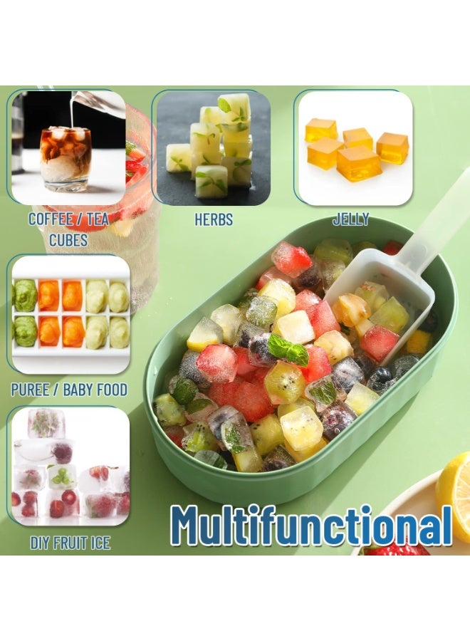 Ice Cube Tray with Press Lid and Bin, Easy-Release Square Ice Cube Mold with Ice Container and Scoop for Baby Food, Chilling Drinks, Whiskey, Cocktail, Tea, Coffee, B-72D (Green) - Image 4
