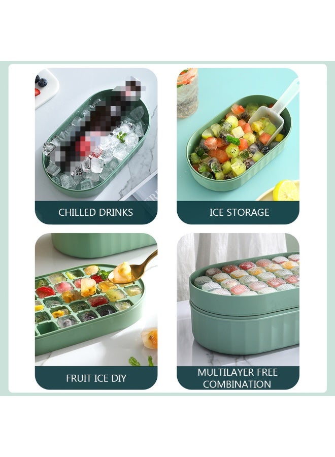 Ice Cube Tray with Press Lid and Bin, Easy-Release Square Ice Cube Mold with Ice Container and Scoop for Baby Food, Chilling Drinks, Whiskey, Cocktail, Tea, Coffee, B-72D (Green) - Image 5