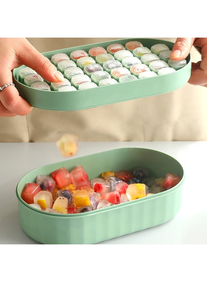 Ice Cube Tray with Press Lid and Bin, Easy-Release Square Ice Cube Mold with Ice Container and Scoop for Baby Food, Chilling Drinks, Whiskey, Cocktail, Tea, Coffee, B-72D (Green) - Image 3