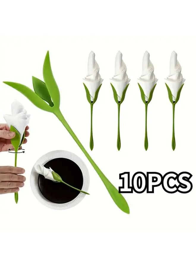 10pcs Green Floral Napkin Holders Durable PP Table Decor For Weddings Parties - Image 1