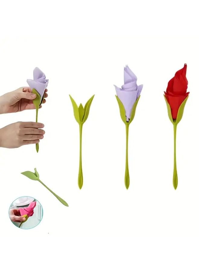 10pcs Green Floral Napkin Holders Durable PP Table Decor For Weddings Parties - Image 2