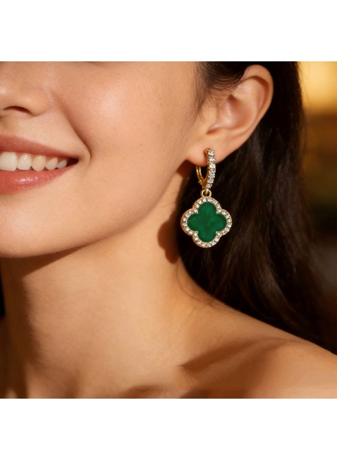 Elegant Long Tassel Drop Earrings, Shiny Rhinestone Dangle Earrings, Wedding Party Jewelry Gift & Green Four Leaf Clover Lucky Earrings, High Quality Affordable Daily Jewelry Bundle - Image 3