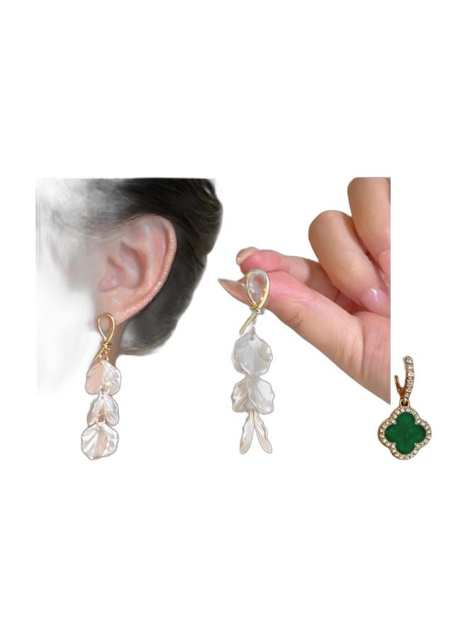 Elegant Long Tassel Drop Earrings, Shiny Rhinestone Dangle Earrings, Wedding Party Jewelry Gift & Green Four Leaf Clover Lucky Earrings, High Quality Affordable Daily Jewelry Bundle - Image 1
