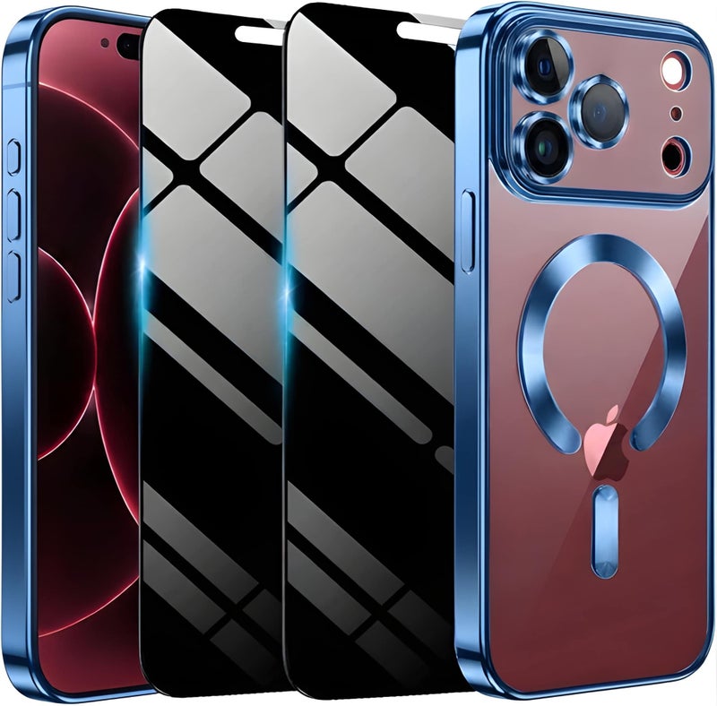 بورتوني جراب شفاف لهاتف iPhone 18 Pro مع واقي شاشة من الزجاج المقسى (عدد 2) للحفاظ على الخصوصية، متوافق مع تقنية MagSafe، ومقاوم للاصفرار والخدش والصدمات (مقاس 6.3 بوصة). - Image 1