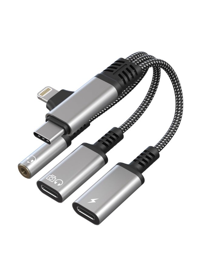 موزع USB-C بمدخل واحد ومخرجين لشحن سماعات الرأس ونقل البيانات - منفذ USB-C مزدوج ومنفذ صوت 3.5 ملم + محول طاقة ونقل بيانات لسماعات الرأس USB-C، يدعم المكالمات ونقل البيانات لأجهزة iPhone 17-5 - Image 1