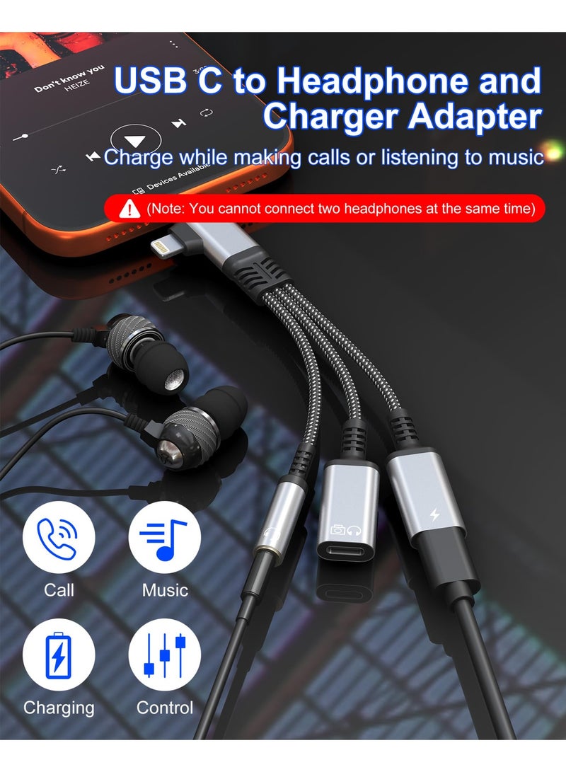 موزع USB-C بمدخل واحد ومخرجين لشحن سماعات الرأس ونقل البيانات - منفذ USB-C مزدوج ومنفذ صوت 3.5 ملم + محول طاقة ونقل بيانات لسماعات الرأس USB-C، يدعم المكالمات ونقل البيانات لأجهزة iPhone 17-5 - Image 2