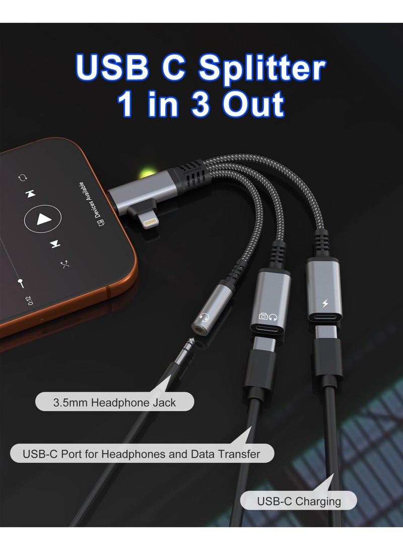 موزع USB-C بمدخل واحد ومخرجين لشحن سماعات الرأس ونقل البيانات - منفذ USB-C مزدوج ومنفذ صوت 3.5 ملم + محول طاقة ونقل بيانات لسماعات الرأس USB-C، يدعم المكالمات ونقل البيانات لأجهزة iPhone 17-5 - Image 4