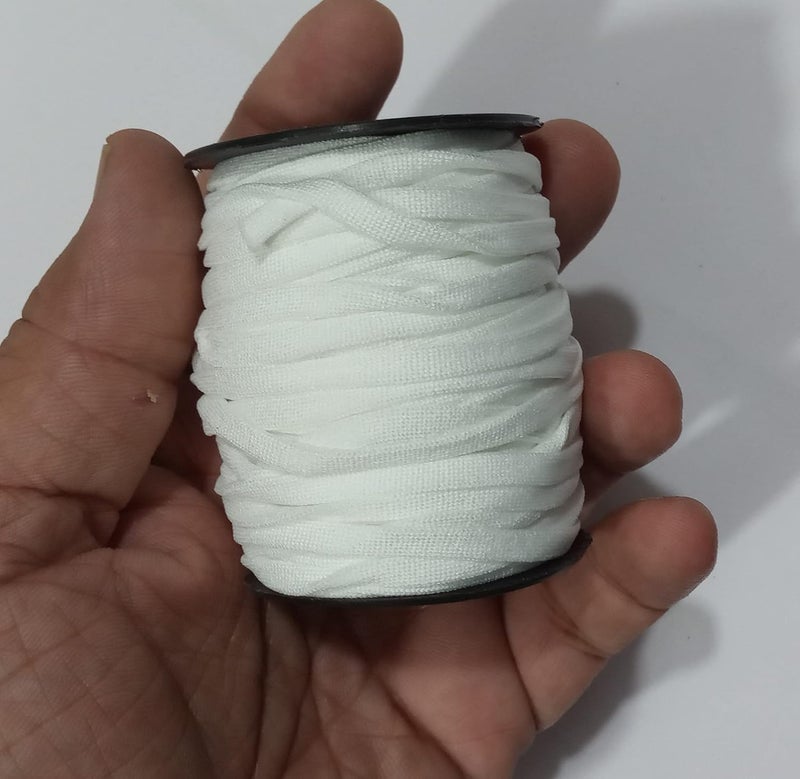OMX Flat Tubular (10 Meters, 5mm) Knitted Spandex White Elastic Ear Loops for Making Masks and Other Projects in Spool Packing - Image 2
