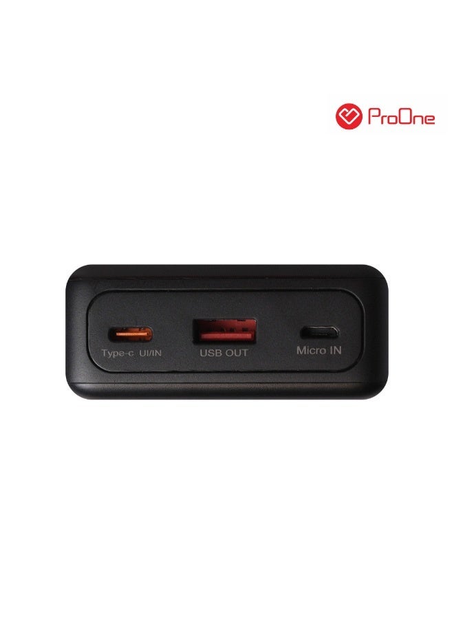 ProOne 20000mAh Power Bank (PPB5212), Fast Charging, Dual Output (USB-A + Type-C), Type-C & Micro Input, Portable Charger – Black - Image 5