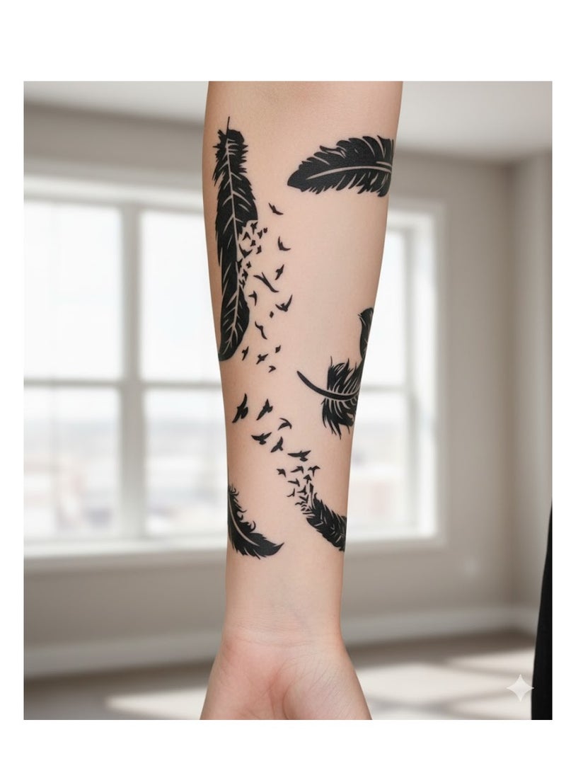 تاتؤ مؤقت على شكل ريشة طائر أسود - Image 3