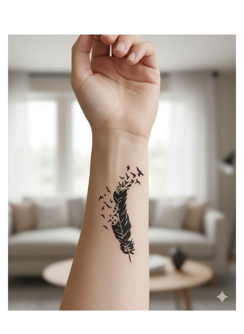 تاتؤ مؤقت على شكل ريشة طائر أسود - Image 4