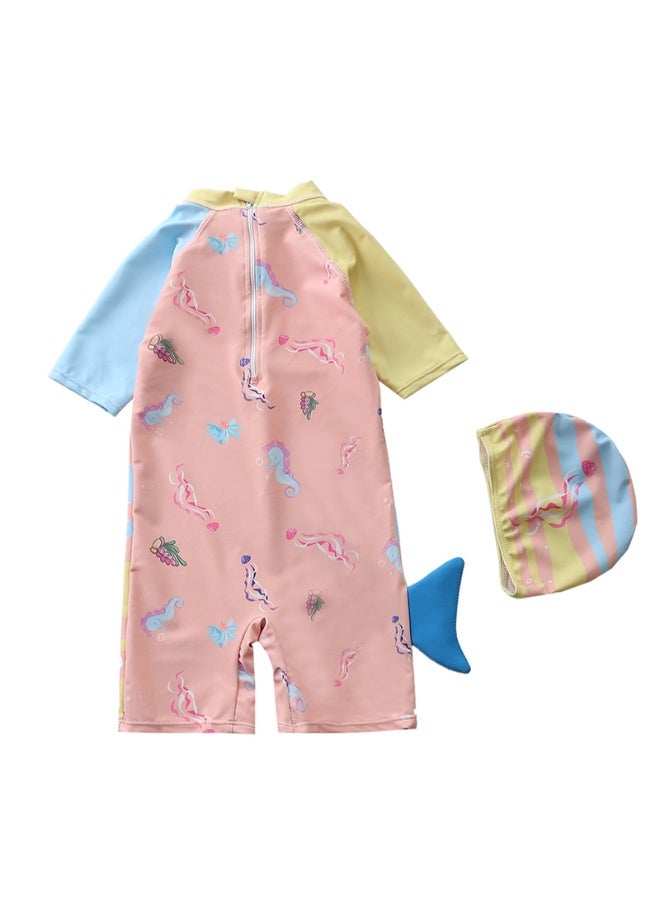 SISGL Children's Swimsuit For Girls Mermaid Design Short Sleeve With Cap One Piece Surfing Suit Baby Swimming Pool Girl Swimsuit - Image 2