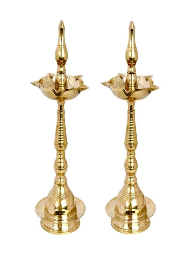 Brass Gallery معرض النحاس النحاسي Samayi Diwali Puja Oil Diya النحاس النقي الارتفاع 12 بوصة (ذهبي) - Image 1