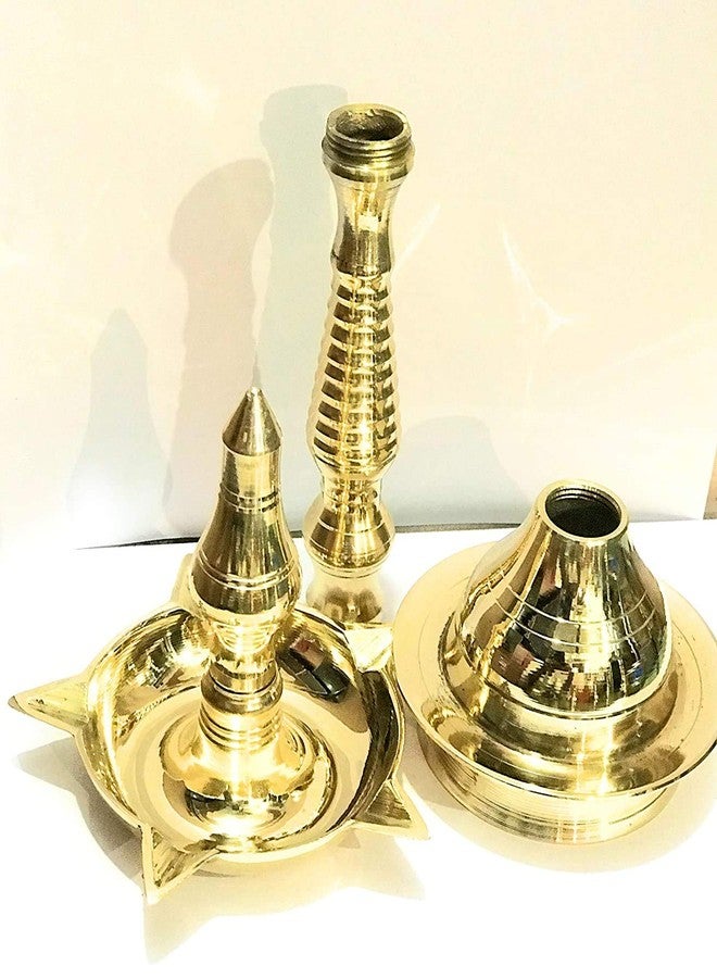 Brass Gallery معرض النحاس النحاسي Samayi Diwali Puja Oil Diya النحاس النقي الارتفاع 12 بوصة (ذهبي) - Image 2
