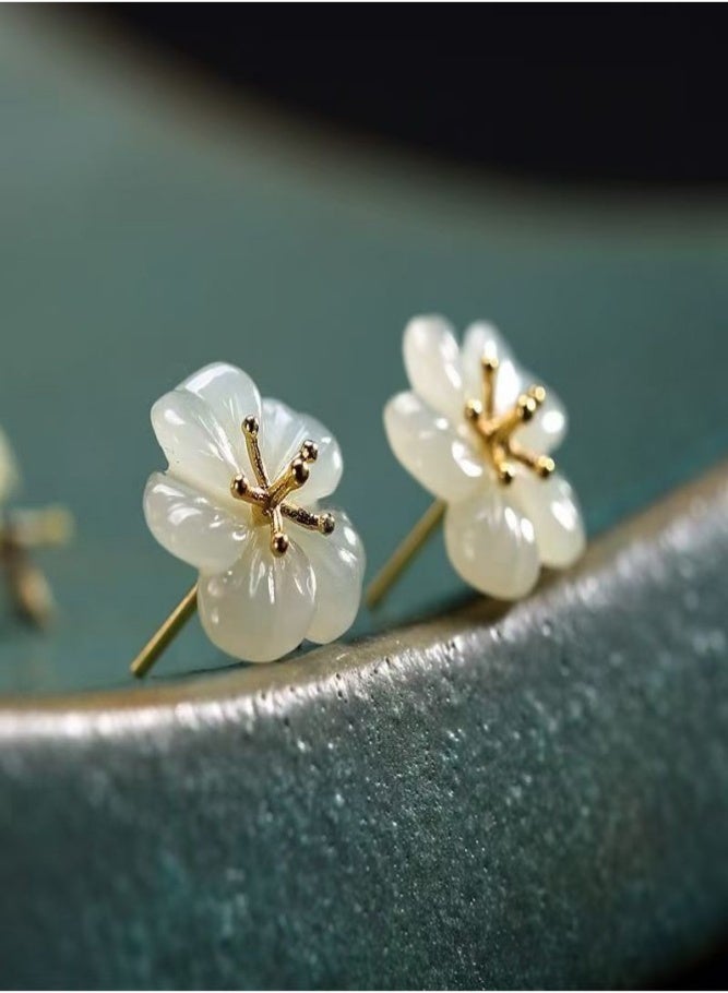 Delicate Plum Blossom Stud Earrings - Image 1
