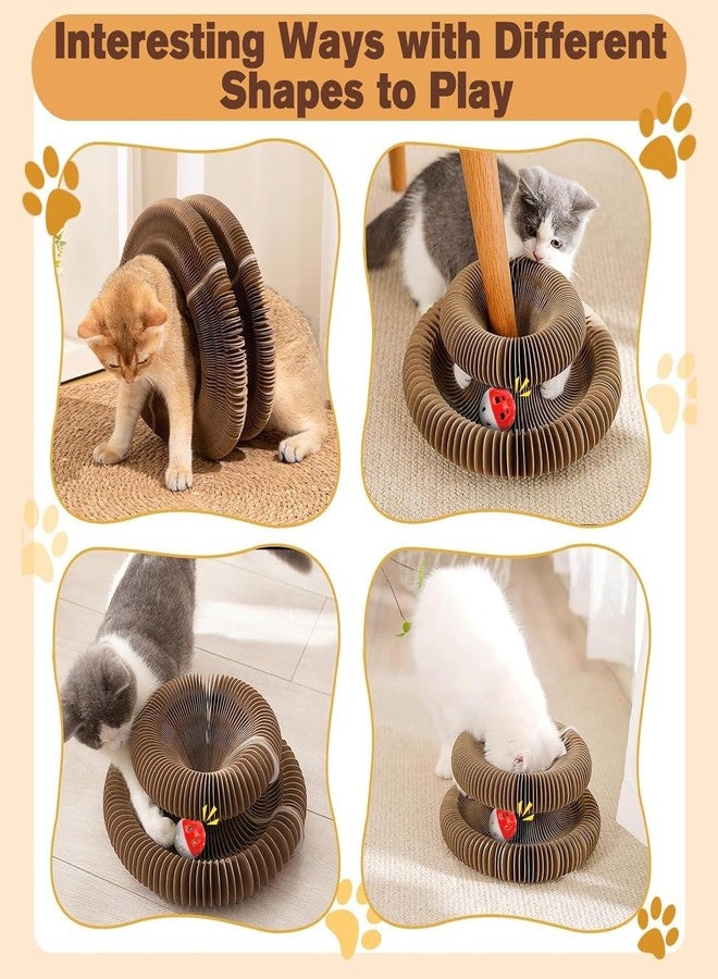 DoubleCare 2 PCS Magic Organ Cat Scratcher Board with 6 Balls, Foldable Recyclable Accordion Cats Toy with Ball and Track Adventure, Cat Scratching Pad, Retractable Reversible Furniture Protector(Brown) - Image 4