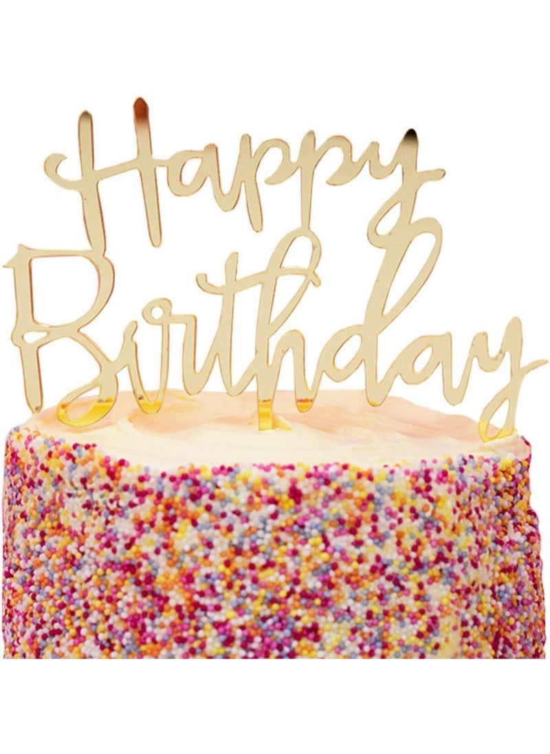 Generic - Acrylic Happy Birthday Cake Topper, Gold - Image 1