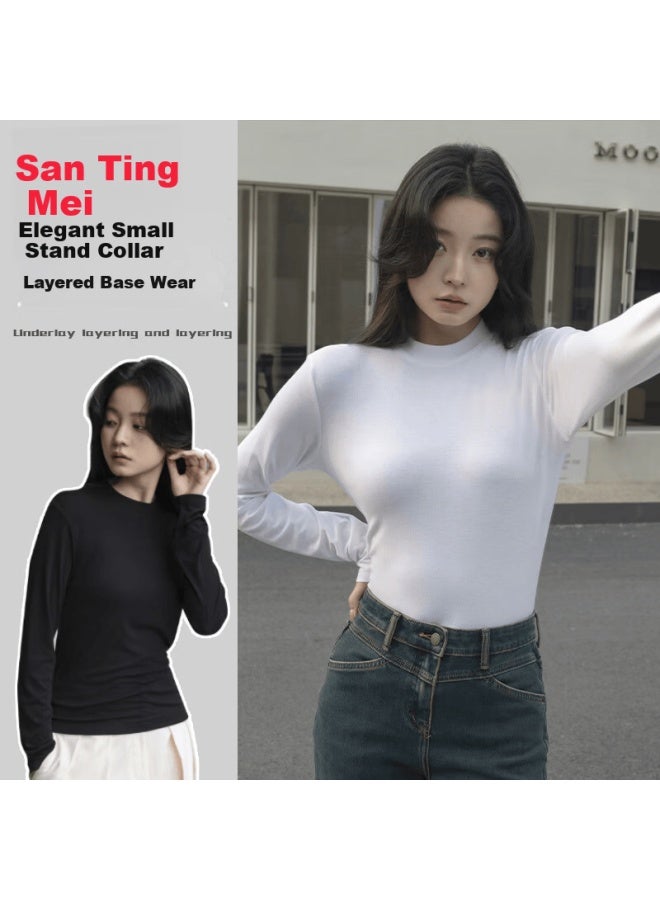 Gracewell Elegant Knit Base Shirt For Women  Autumn Winter Small Stand Collar Slim Fit Warm Stylish Versatile Casual Inner Wear - Image 1