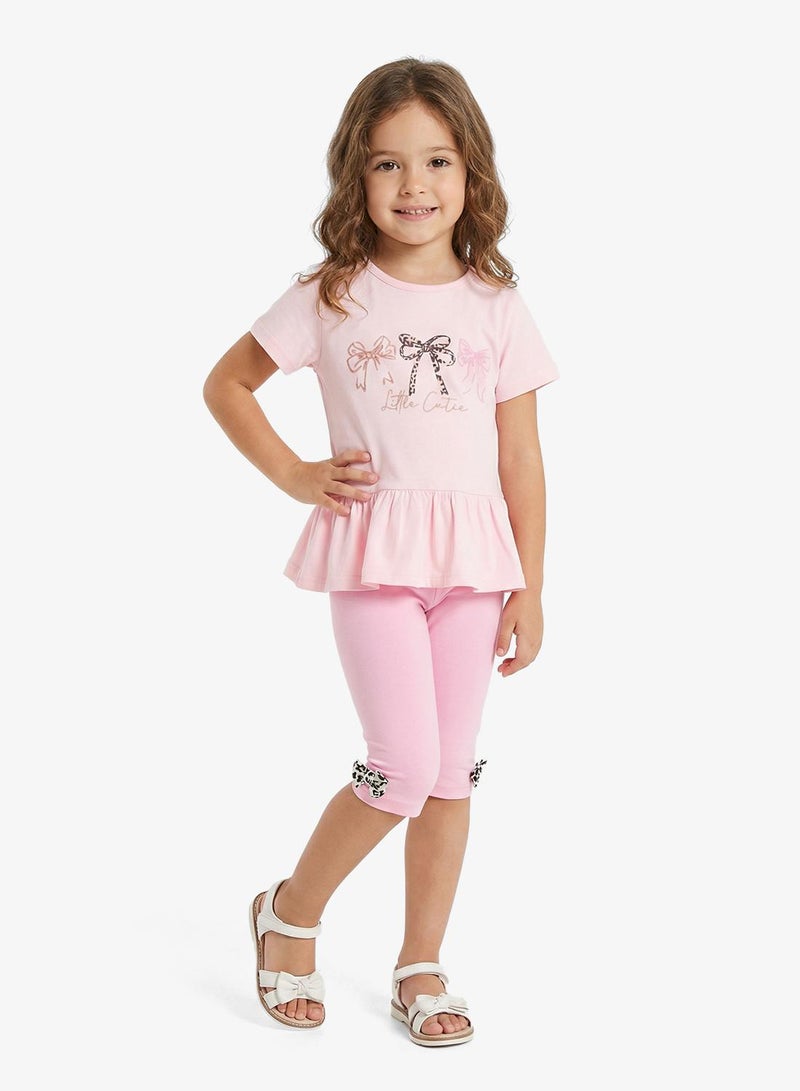 Pinata Bow Print Cotton Top and Leggings Set - Image 1