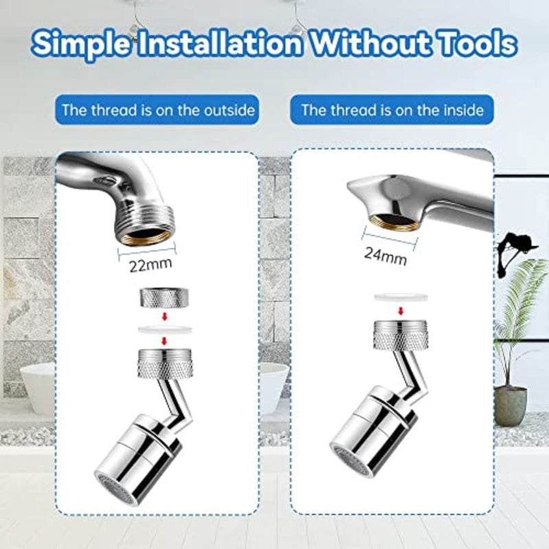 Universal Sink Faucet Aerator, 720° Rotatable Dual-Mode Leak-Proof Anti-Splash Bathroom Kitchen Sink Faucet Sprayer Head Splash Filter Faucet, Male Thread Aerator with Female Adapter - Image 5