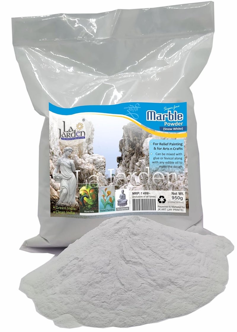 La Jarden White Marble Powder 950g For Mural Art White Marble dust for Painting Raised Art Persian lippan embossed 3D Art Marble powder for flooring DIY Gift for Artists Students Marble powder for Children for All Arts Crafts Pack of 1