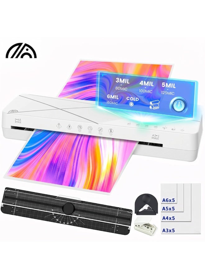 FN Laminator Machine A3 Laminating Machine with Laminating Sheets, 5-in-1 Lamination Machine with 6 Laminating Modes and Auto-Off for Home Office Schoo,White - Image 1