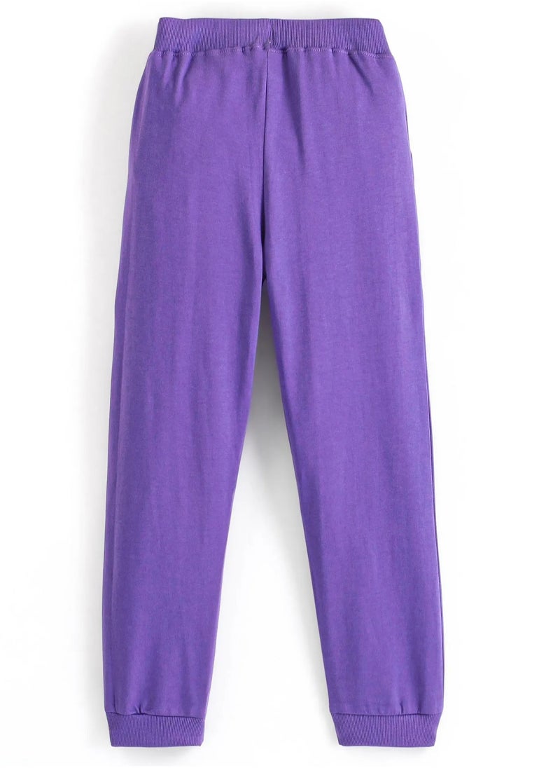 Generic Honeyhap Premium Cotton Looper Ankle Length Lounge Pants with Bio Finish & Stars Printed - Prism Violet  - Image 2